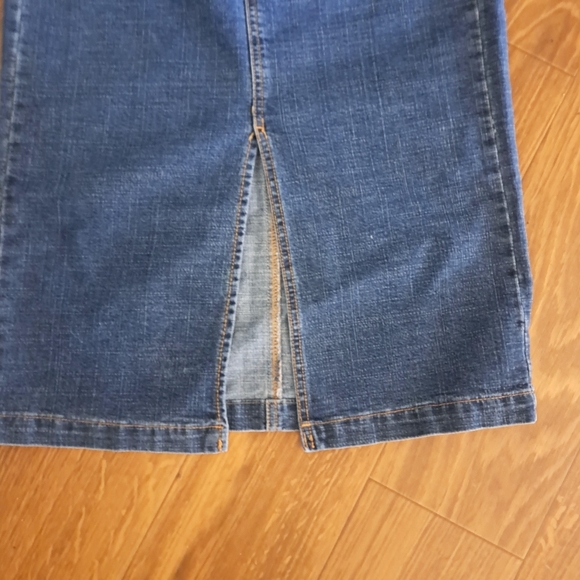 Rare Vtg 90s Red Tab Levis Hi Waist Darker Wash Denim Jean Midi Slit Skirt Xs/Sm - Picture 8 of 8